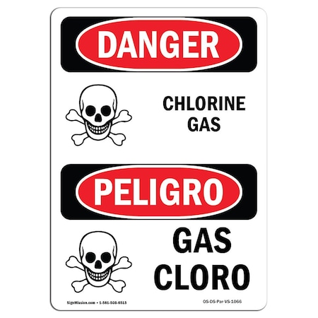 Signmission Safety Sign, OSHA Danger, 14" Height, Rigid Plastic, Chlorine Gas, Bilingual Spanish OS-DS-P-1014-VS-1066